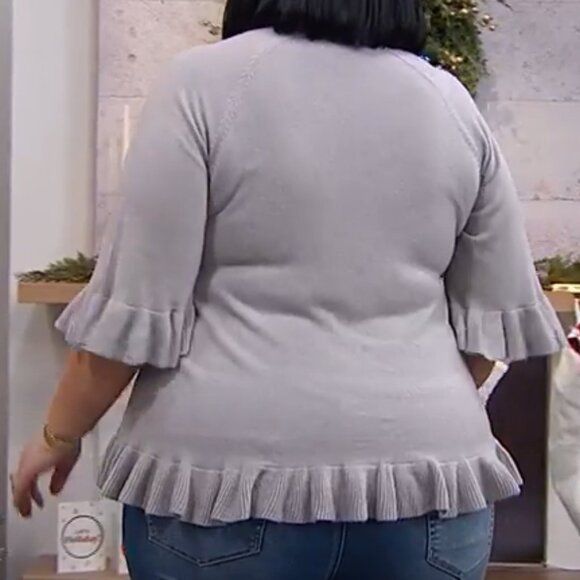 DG2 Diane Gilman Lux Touch Ruffled Raglan Slv Sweater Gray 3X - Picture 3 of 8